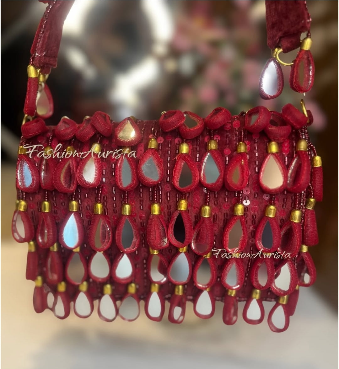 MIRROR TASSELS FLAP BAG