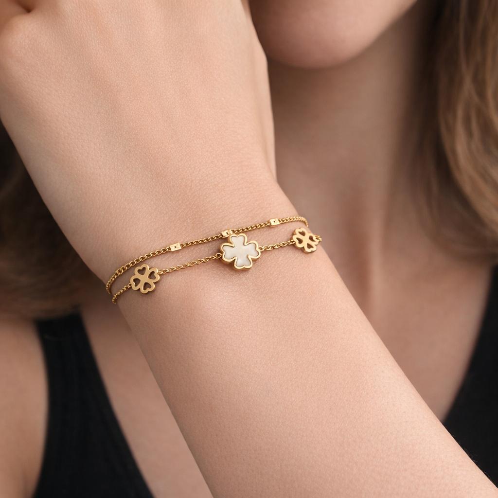 TRI WHITE DUAL CHAIN BRACELET