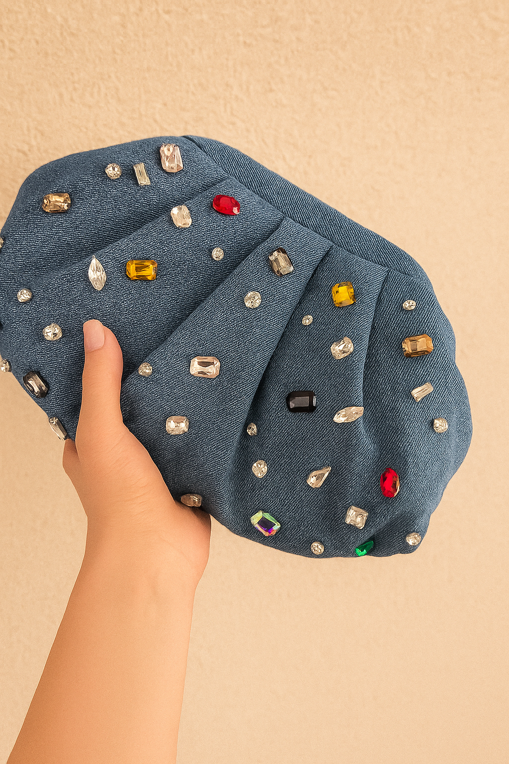 STUDDED DENIM POUCH