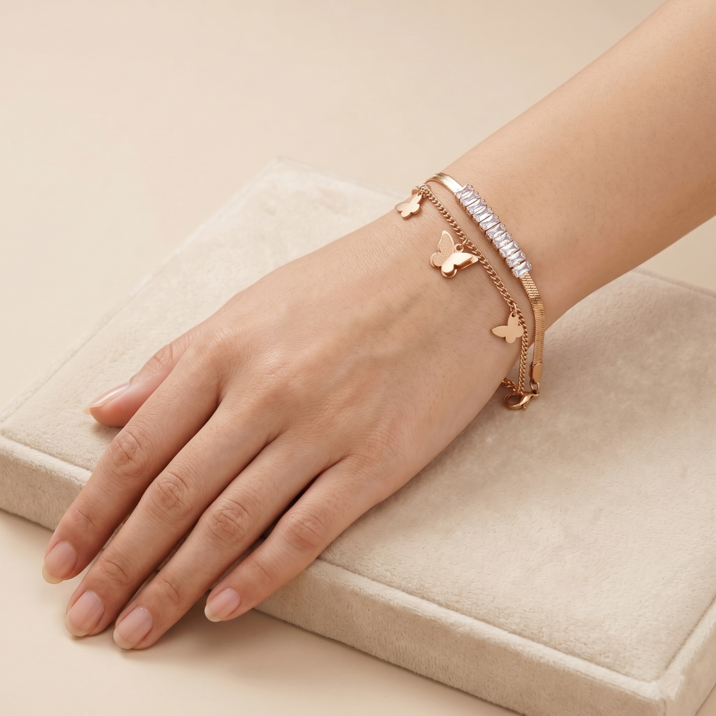 DUAL CHAIN BUTTERFLY BRACELET