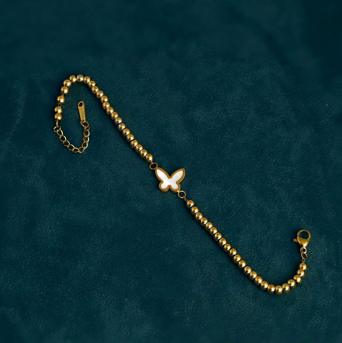 GOLD PEARL BUTTERFLY CHAIN BRACELET
