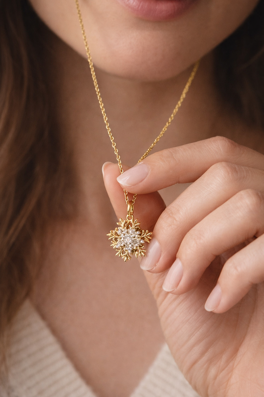 SNOWFLAKE ROTATING CRYSTAL NECKLACE