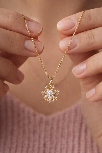 SNOWFLAKE ROTATING CRYSTAL NECKLACE