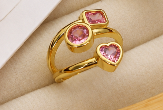 PINK 3 STONE RING