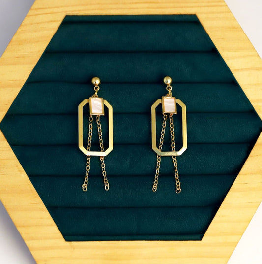 RECT WHITE TASSELS EARRING