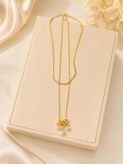STONE DROPPING DUAL CHAIN NECKLACE