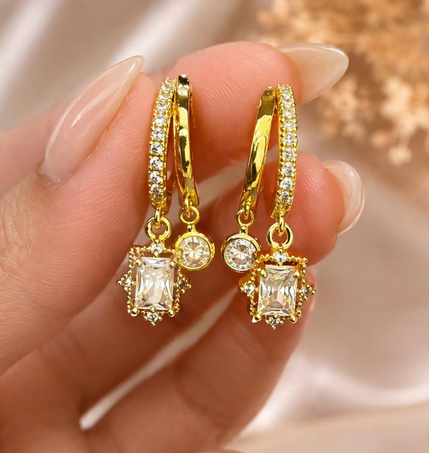 RECT STUDDED EARRING