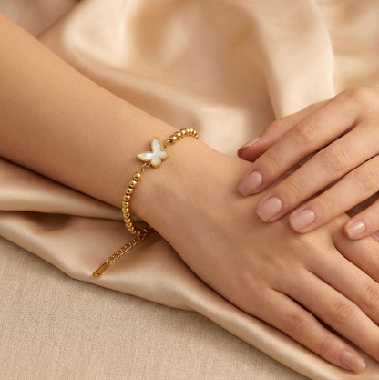 GOLD PEARL BUTTERFLY CHAIN BRACELET